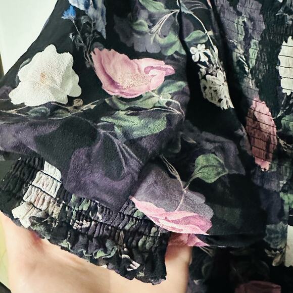 Nicholas Black Purple Floral 100% Silk Square Neckline A-Line Maxi Dress size 10 - Picture 5 of 14